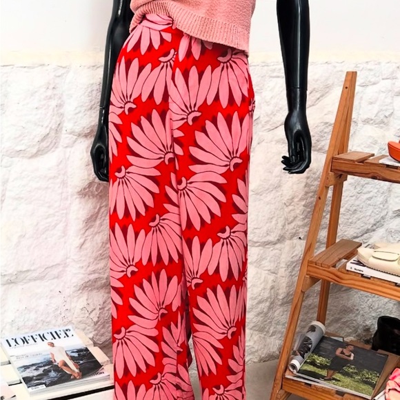 Red and Pink Floral Wide-Leg Pants - Picture 5 of 5